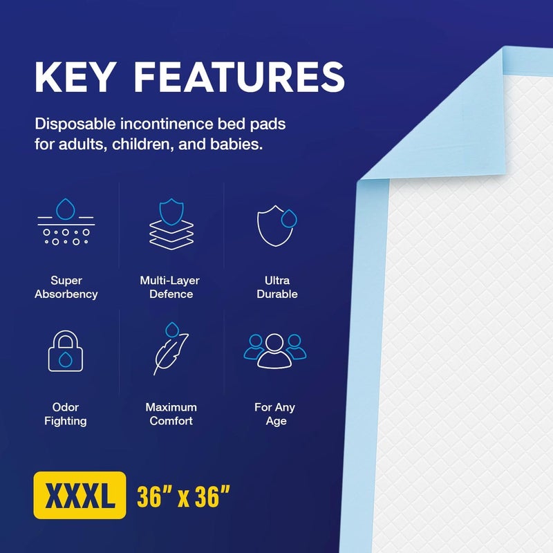 Pulp 50 x Incontinence Underpads 36" x 36" | XXXL Bed Pads Disposable Adult | Super Absorbency Chux Pads for Adults, Children & Babies | Incontinence Bed Pads & Pee Pads | FSA & HSA Eligible - Image 2